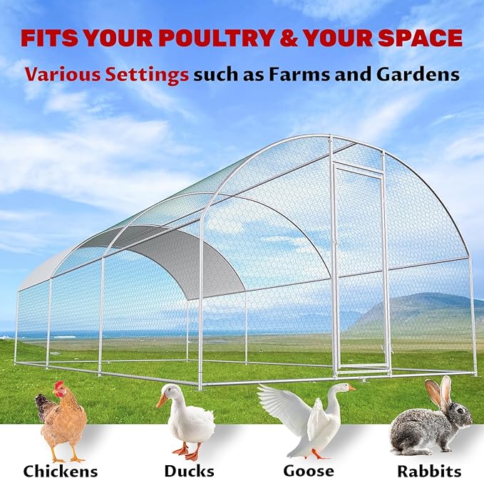 Chicken Coop Large Metal Chicken Coop Designed for Multiple Chickens with Waterproof and Anti-UV Cover,Premium Walk-in Poultry Cage Chicken House for Outdoor Farm Use(19.7'Lx9.8'Wx6.6'H)