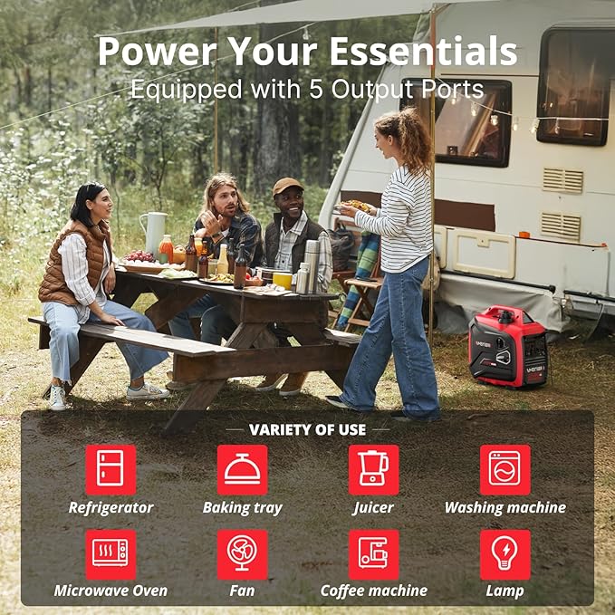 Portable Inverter Generator 2500W Gas Powered, Long Runtime Gas Generator for Home Backup, Emergency, Camping, EPA Compliant 2025 Version