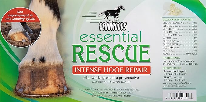 Pennwoods Essential Rescue, Hoof Supplements for Horses, Biotin & Whey Protein Formula, Weight Gain Horses, Horse Strength Supplement, 5 lbs Bag