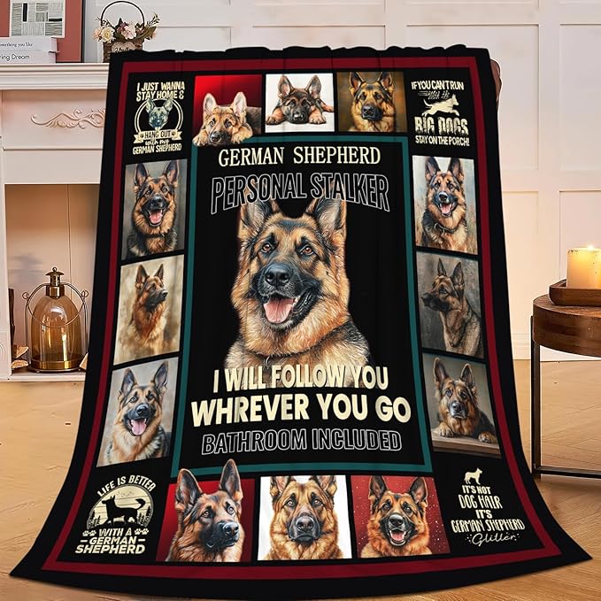 Dynova German Shepherd Blanket Cozy Plush Dog Lovers Gifts Throw Blankets Animal Fuzzy Flannel Fleece for Girls Boys Women Men 80"X60"
