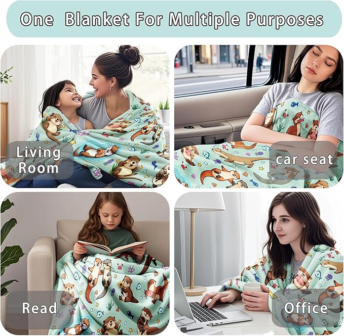 Otter Blanket Ultra Soft Flannel Sea Otters Throw Blanket Otters Birthday Bedding Decor Gifts for Kids Girls Boys Adults 50" x 40"