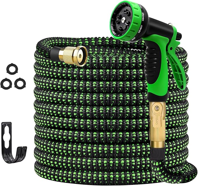 HDKing 2025 Upgrade Expandable Garden Hose 50FT, Water Hose with 10-Function High-Pressure Spray Nozzle, Heavy Duty Flexible Hose, 3/4" Solid Brass Fittings Leakproof Design