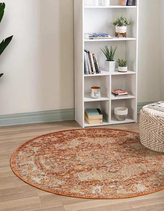 Unique Loom Isabella Collection Area Rug - Adjani (6' 1" Round, Rust Red/ Black)