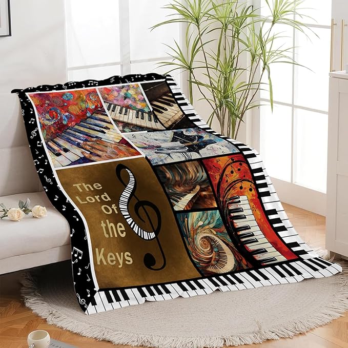 Music Blanket, Piano Throw Blanket, Music Note Gifts Blankets Stuff Fleece Flannel Plush for Girls Women Men Boys Lovers Adults Soft Bedding Gift for Sofa Bed Office Home Decor 40"X50"