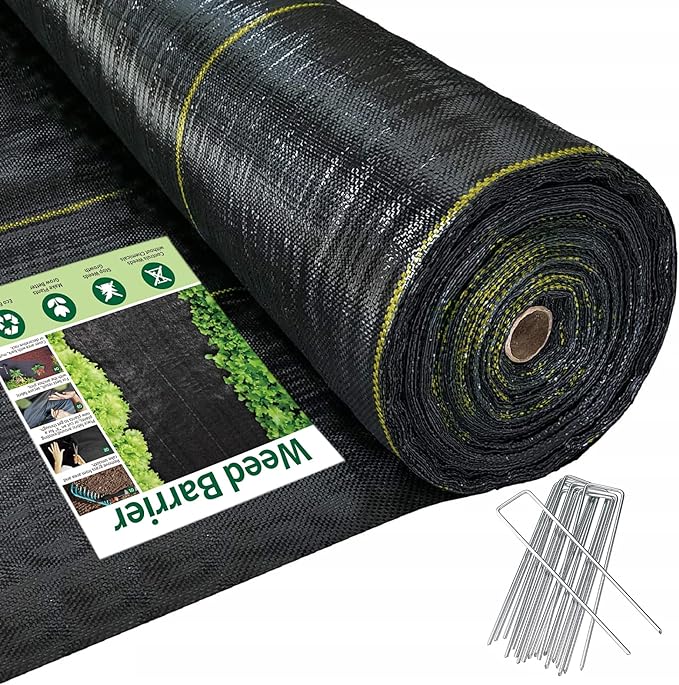 Custom Size 3.5oz Weed Barrier Landscape Premium Fabric-Heavy Duty Woven Ground Cloth with Superior Permeability Weed Control Convenient Design, No Cutting, No Messy Trimmings, Zero Waste