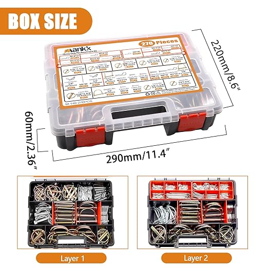 mankk 270PCS Heavy Duty Hitch Pins Clip Pins 3 Point Assortment Kit Tractor Pins Linch Pins PTO Pins R Clip Pins Hair Pins,for Farm Tractors Trailers Trucks Attachments Lawn Mowers