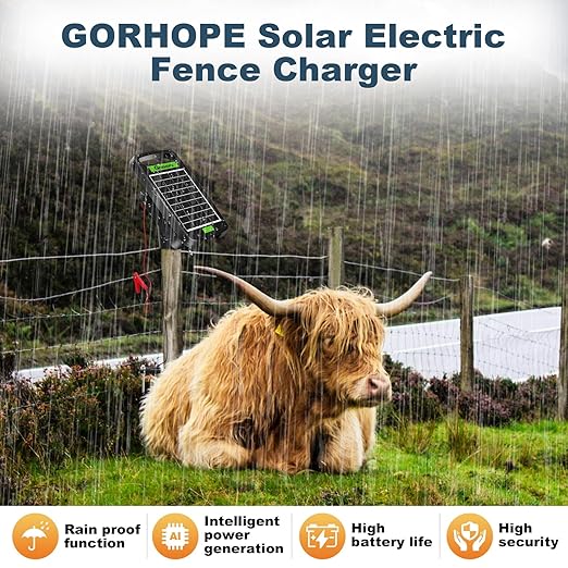 20 Miles Solar Electric Fence Charger,Output 0.32J Electric Fenc e Charge r,24-Hour Uninterrupted Protection Solar Fence Charger,Sola r Fenc e Energizerr Work for 14 Days Without Sunlight