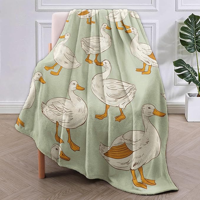 Cute White Duck Blanket Gifts for Adults Kids Girls Boys Soft Warm Lightweight Cozy Flannel Animal Duck Pattern Throw Blankets for Bed Sofa Couch Living Room Decor 50x40in