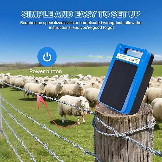 Solar Electric Fence Charger 8 kV Hight Power Energizer, 10000mAh Lithium Battery & 3W Solar Panel - Ideal for Livestock, Pet, Poultry, Gardens, Orchards Protection