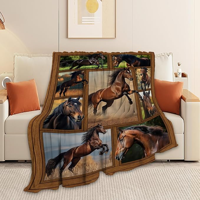 Horse Blanket, Horse Throw Blanket, Horses Gifts Blankets Stuff Fleece Flannel Plush for Girls Women Men Boys Lovers Adults Soft Bedding Gift for Sofa Bed Office Home Decor 40"X50"