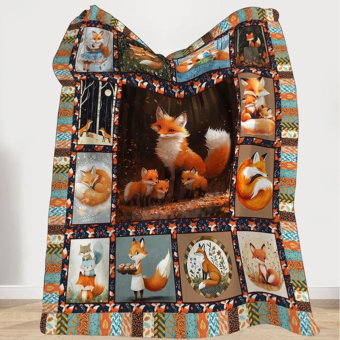 Fox Blanket, Foxes Throw Blanket, Cute Animal Gifts Blankets Stuff Fleece Flannel Plush for Girls Women Men Boys Lovers Adults Soft Bedding Gift for Sofa Bed Office Home Decor 60"x50"