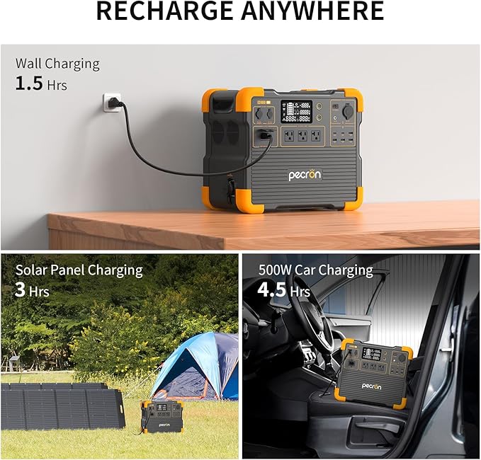 PECRON Portable Power Station E2400LFP with 4x200W Solar Panels, 2048Wh Solar Generator, 2400W LiFePO4 Battery Backup Expandable to 8192Wh, Fast Charging Power Station for Emergencies, Camping, RV
