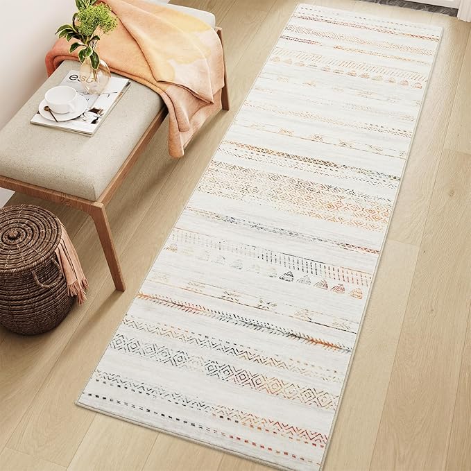 2x6 Runner Rug Machine Washable Non Slip Area Rug Distressed Neutral Moroccan Boho Rug Ultra Soft Floor Runners for Hallways for Entryway Laundry Room Kitchen, Multi-Color