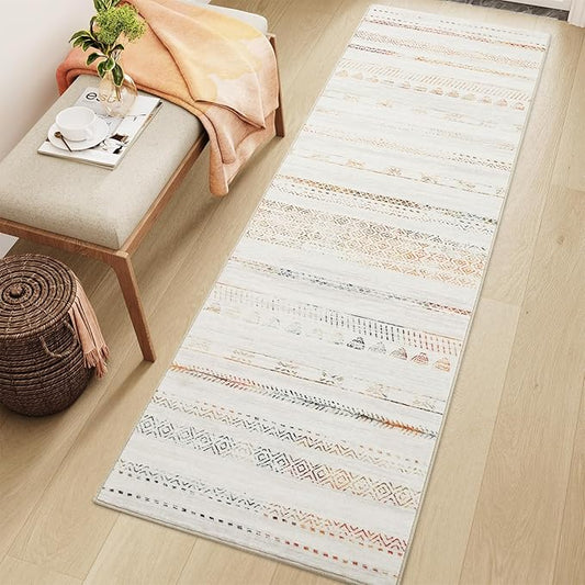 2x8 Runner Rug Machine Washable Non Slip Area Rug Distressed Neutral Moroccan Boho Rug Ultra Soft Floor Runners for Hallways for Entryway Laundry Room Kitchen, Multi-Color