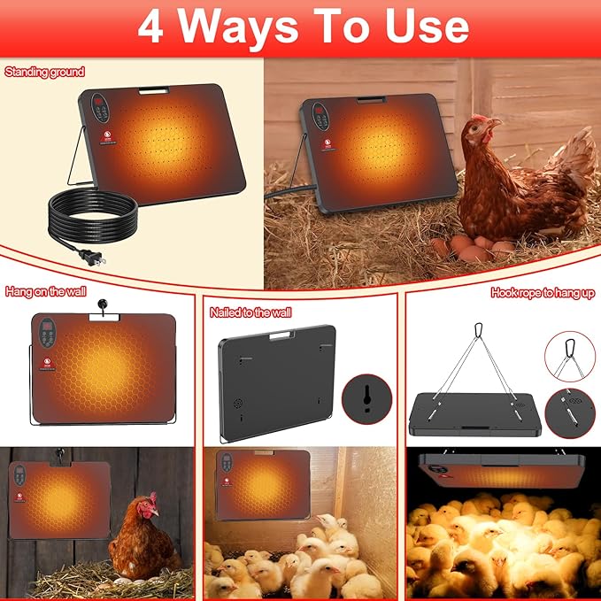 Upgraded Chicken Coop Heater,200W Safe Chicken Heater for Coop, Chick Heating Plate Radiant with Thermal Protector,Energy Efficient Heater with High Temperature Alert for Winter Chicks Poultry Animals