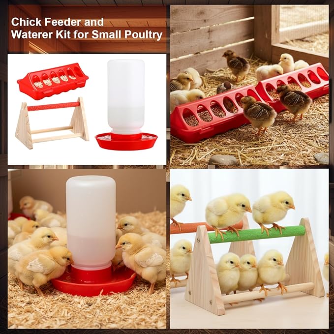 Retisee 8 Pack Winter Chick Heater Brooder Kit Including 12" x 12" Heat Plate 150w Chicken Infrared Red Heat Lamp Feeder and Waterer Kit Perch Flip Top Poultry Feeder for Newborn Livestock Duck Warm