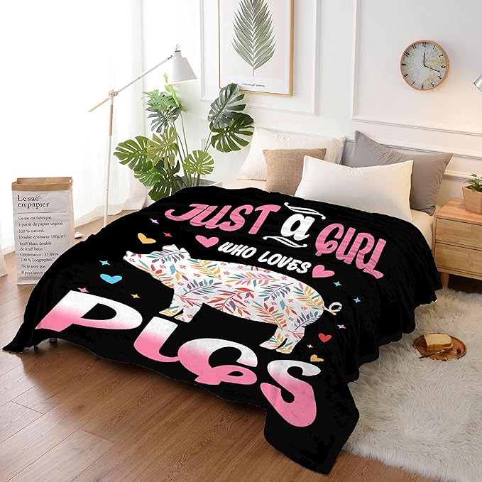 Just Girl Who Loves Pigs Blanket Soft Blankets and Throws Flannel Cozy Lightweight Quilt Gift Perfect for Bed Sofa Couch-60 x50 Medium for Teen