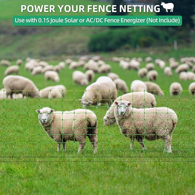 Electric Fence Netting, 35.4" H x 164' L, Portable Livestock Nets Mesh for Hog, Dogs, Deer, Goats, Electric Fencing for Backyards, Homesteaders, Farms, Ranches, Gardens