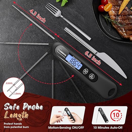 Digital Meat Thermometer - 3S Instant Read Food Thermometer with Backlight, Magnet & Hold Function, Foldable Probe for Turkey BBQ Grill Smoker Candy, Essential Kitchen Cooking Gadget