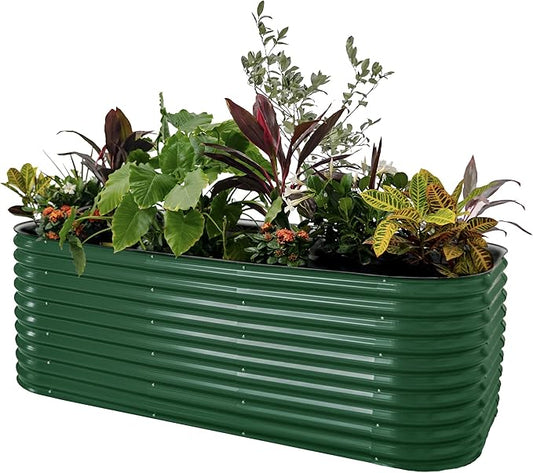 32" Extra Tall Raised Garden Bed Kits, 4 x 8 x 2.7ft Raised Planter Box Outdoor, 2.5 x 9.5 x 2.7ft Deep Root 10 in 1 Modular Metal Raised Beds for Gardening Vegetables Flowers Fruits - British Green