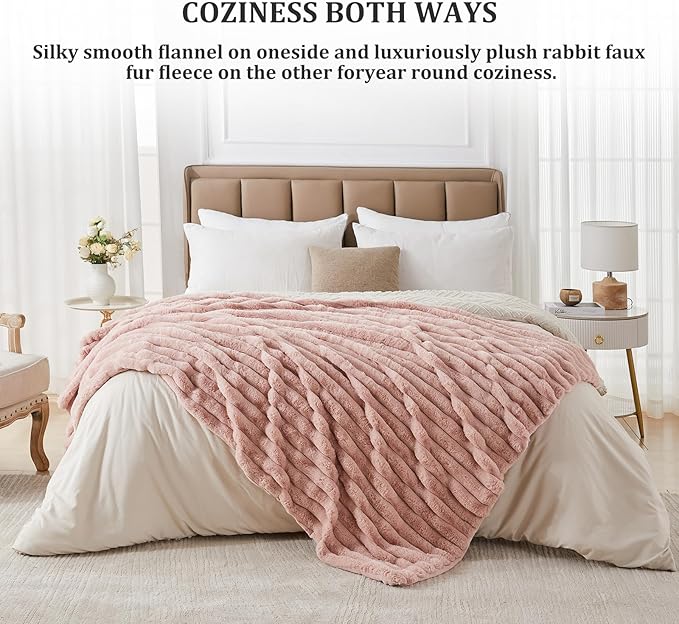 Faux Fur Throw Blanket for Couch, 1000 GSM Cozy Fuzzy Fluffy Soft Plush Thick Bubble Sherpa Blanket for Sofa Bedroom Living Room, Mothers Day Birthday Gifts for Women Home Decor