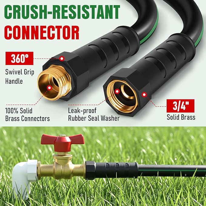 Garden Hose 100 ft with 10 Function Nozzle Sprayer, Heavy Duty Flexible Water Hose, No-Kink Lightweight Hybrid Hose, Leakproof Hose Male to Female Fittings