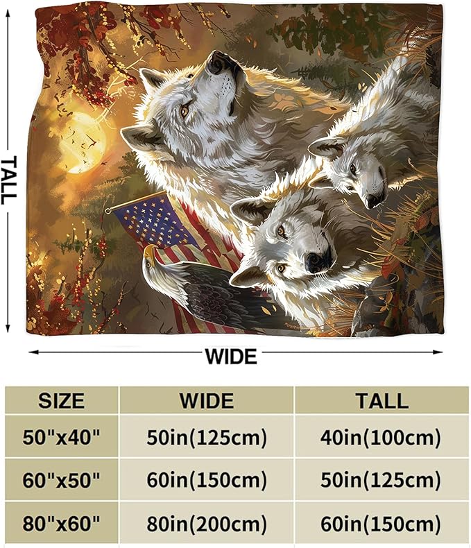 Wolf Eagle Blanket Wolf and Eagle Throw Blanket Wolf Gifts and Decor Eagle Blanket for Women Men Kids Adults Soft Warm Cozy Fleece Blanket for Couch Sofa Bed 60"x50"