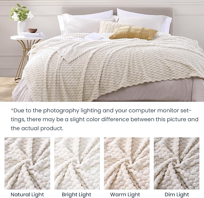Monbix Ivory Fleece Throw Blanket for Couch- Room Decor Soft Cozy Blankets for Women, Lightweight Fleece Flannel Bed Blanket Suitable for All Seasons(50"×60",Ivory)