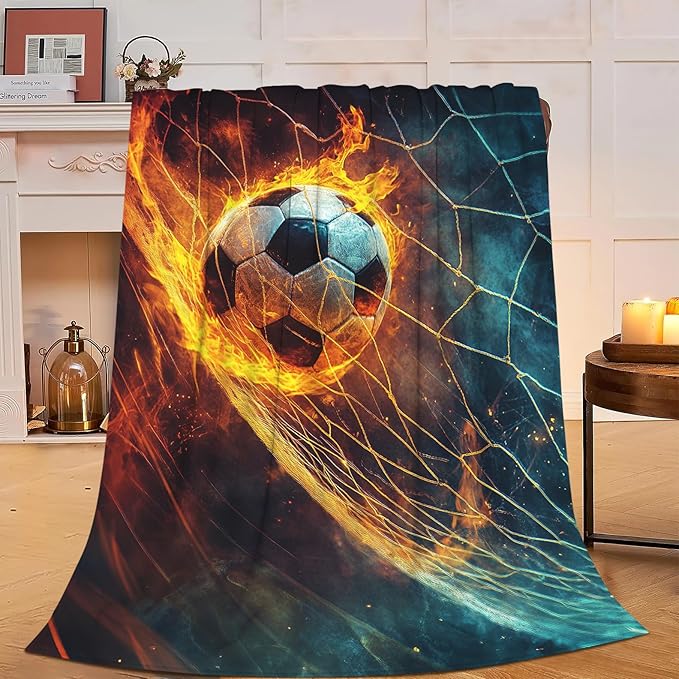 Soccer Blanket Sports Throw Blanket Soft Warm Cozy Fuzzy Plush Football Throw Blanket Gifts for Girls Women Soccer Stuff Lightweight Fleece Flannel Gift Blankets for Kids Adults 40"X50"