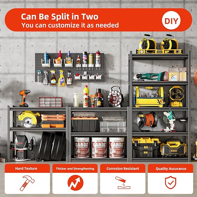 59" W Garage Shelving,5-Tier Heavy Duty Shelving Unit,3000LBS Adjustable Metal Storage Shelves,Storage Rack Units for Industrie,Shed,Warehouse,Basement,Black,59" W x 20" D x 72" H