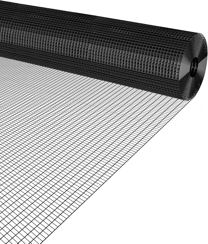 Black 19 Gauge 1/2 Inch Hardware Cloth - Vinyl Coated Welded Wire Mesh Roll - Duty Rust Proof Fencing for Gardens, Poultry Animal Netting Cage Screen (Black 1/2 16inx10Ft)