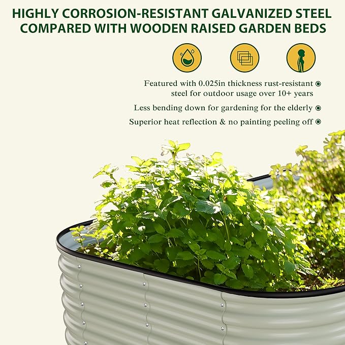 MUPATER 24''H Raised Garden Bed, Galvanized Raised Garden Bed with 3 Aluminum Support Rods, 8x4FT Modular Raised Planter Box Outdoor for Vegetables, Mutli in 1 Metal Garden Bed, Beige