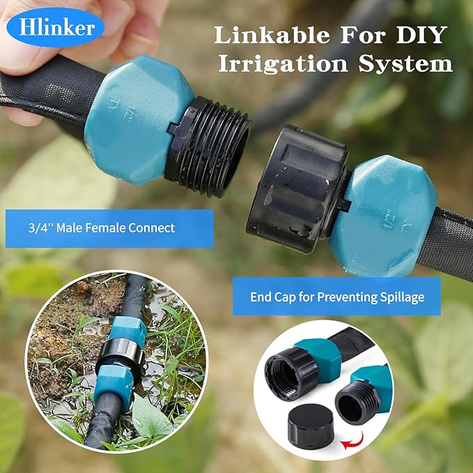 Flat Soaker Hose 15 FT for Garden Beds, 15Ft 1/2" Linkable Consistent Drip Irrigation Hose Save 80% Water, Leakproof Heavy Duty Double Layer Sprinkler Hose