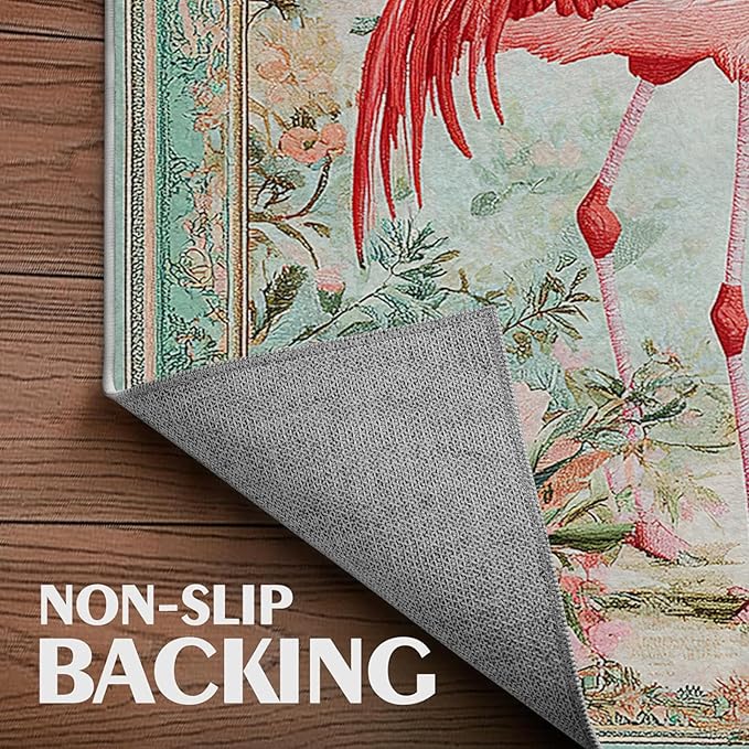 8x10 Flamingo Area Rugs Boho Floral Tropical Botanical Rug for Living Room Indoor Soft Non-Slip Thin Large Carpet Flower Rugs for Bedroom Home Decor Under Table Washable Machine