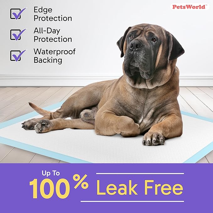 PETSWORLD 2XL Puppy Pads, 28x44 Inch, 200 Count| Ultra-Absorbent, Leak-Proof Dog Pee Pads for Potty Training