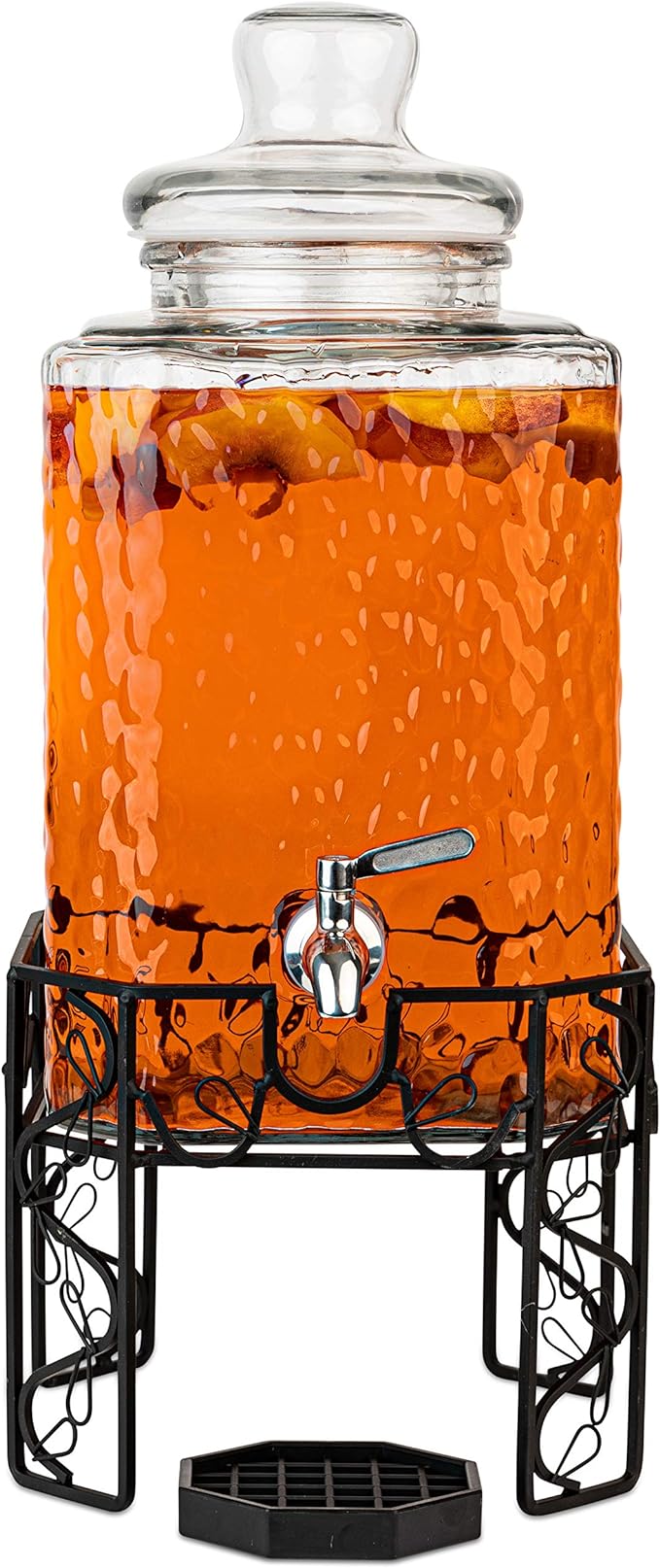 2.5 Gallon Glass Beverage Dispenser with Stainless Steel Spigot, Metal Stand, and Drip Tray – Mason Jar Style Drink Dispenser for Parties, Iced Tea, Water, Lemonade, and More