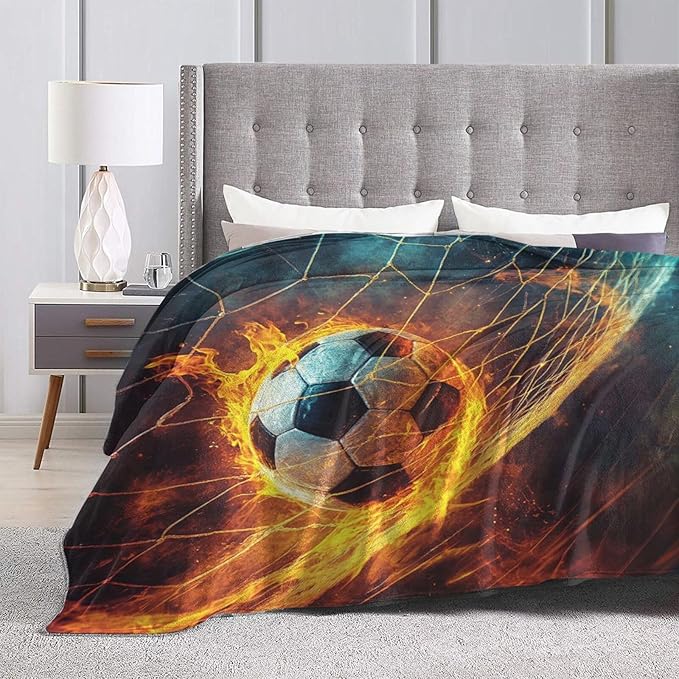 Soccer Blanket Sports Throw Blanket Soft Warm Cozy Fuzzy Plush Football Throw Blanket Gifts for Girls Women Soccer Stuff Lightweight Fleece Flannel Gift Blankets for Kids Adults 50"X60"