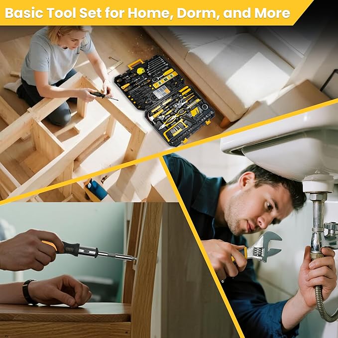 Tool Set with Screwdrivers, Ratchet Wrenches, Socket Wrenches, Hand Saw, Hammer – General 168-Piece Tool Kit for Home, Car, Dorm, Motorcycle, Plumbing Repairs