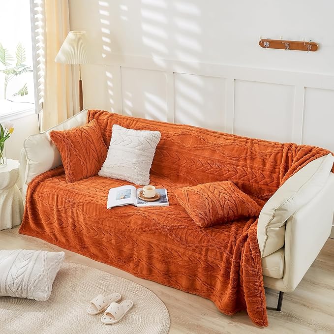 YUSOKI Sherpa Twin XL Blanket(Without Pillows)-3D Stylish Design Super Soft Blanket for Teen Girls Women Couch Bed Sofa Chair Gift(Burnt Orange,65"x90")