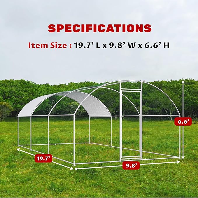 Chicken Coop Large Metal Chicken Coop Designed for Multiple Chickens with Waterproof and Anti-UV Cover,Premium Walk-in Poultry Cage Chicken House for Outdoor Farm Use(19.7'Lx9.8'Wx6.6'H)