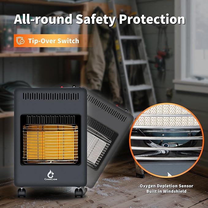 Propane Patio Heater, 18000BTU Portable Outdoor Heater, LP Gas Radiant Propane Heaters for Indoor, Garage, Camping, Shop