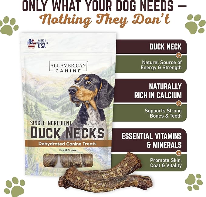 50 Natural Duck Neck Dog Treats – Single Ingredient, Dehydrated & Chewy – Low-Fat, High-Protein Training Reward – Made in USA