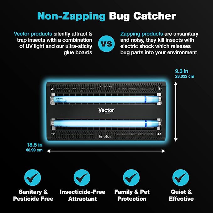 Catchmaster Vector 30, UV Light Fly Traps Indoor for Home, Electric Gnat Traps for House Indoor, Shatterproof Bulbs UV Lamp Fly, Insect & Mosquito Killer, Silent Bug Light for Kitchen, Shed, Garage