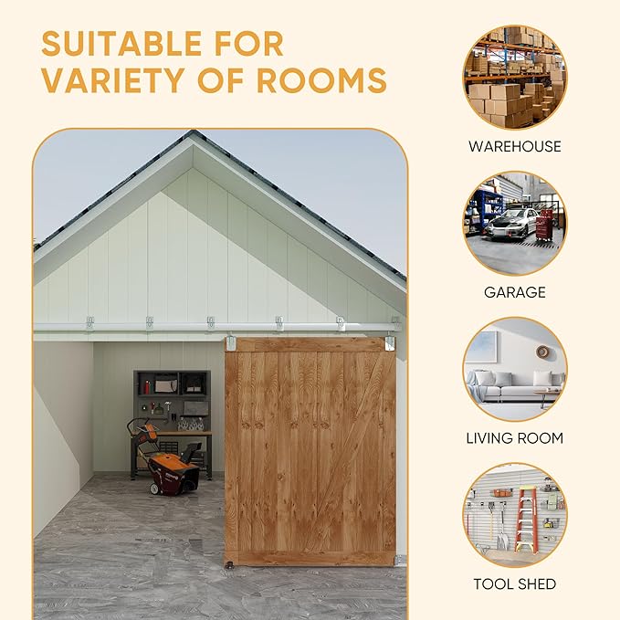JUBEST 10FT Box Rail Exterior Barn Door Hardware Kit, Heavy-Duty Silver Sliding Barn Door Track System, Wall Mount Door Hardware Kits (Door Not Included)