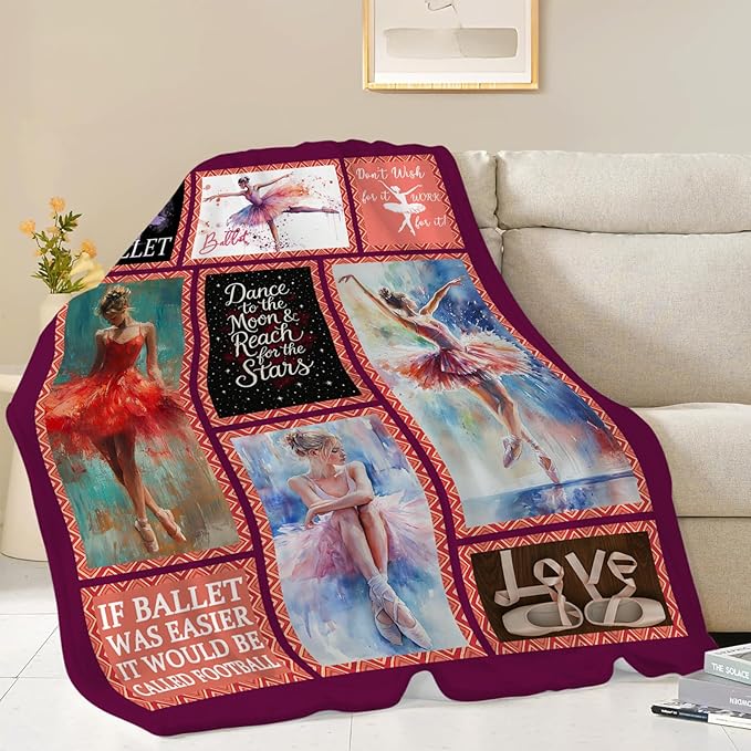 Ballet Blanket, Ballet Dancer Throw Blanket, Ballerina Gifts Blankets Stuff Fleece Flannel Plush for Girls Women Dancers Lovers Adults Soft Bedding Gift for Sofa Bed Office Home Decor 60"x50"