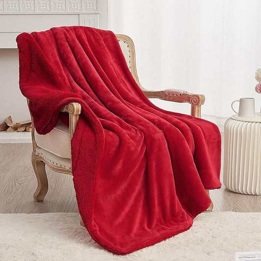 SOCHOW Sherpa Fleece Throw Blanket, Double-Sided Super Soft Luxurious Plush Blanket Twin Size, Classic Red, 60x80 inches