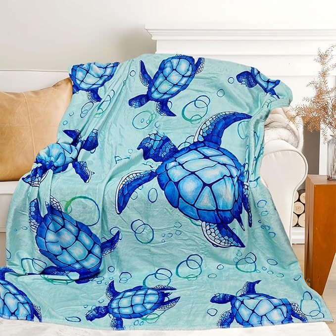 Cute Turtle Blanket for Women Girls Kids Adults 50" x 60", Ocean Sea Flannel Throw for Sofa Couch Bed Living Room, Gifts for Animal Lovers