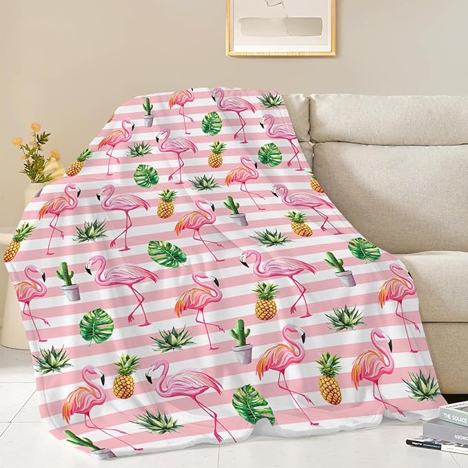 Flamingo Blanket, Pink Flamingo Throw Blanket, Tropical Pineapple Gifts Blankets Stuff Fleece Flannel Plush for Girls Women Lovers Adults Soft Bedding Gift for Sofa Bed Office Home Decor 60"x50"
