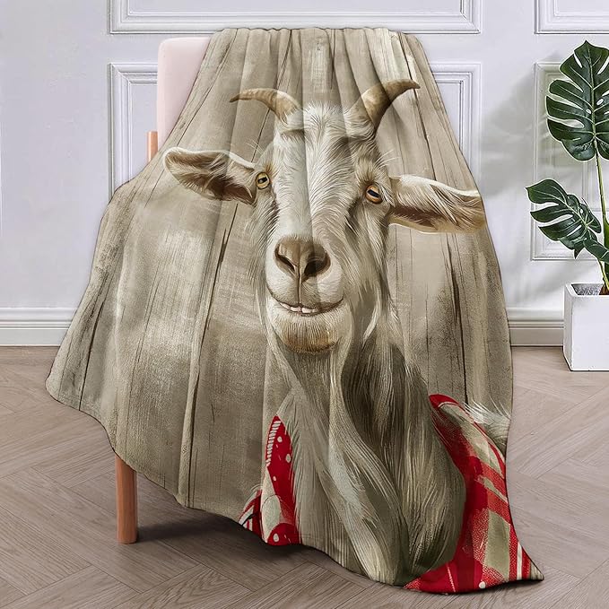 Goat Blanket, 40"x50" Rustic Goat Flannel Fleece Throw for Kids & Adults, Ultra-Soft and Warm Home Decor Blanket, Goat Gifts