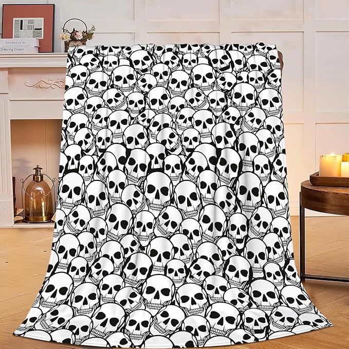 Mudiwa Gothic Skeleton Flannel Plush Throw Blanket - Cozy Lightweight Skull Decor Fleece Bedding Stuff - Gifts for Skull Lovers - Women, Men, Kids - 60"x80"
